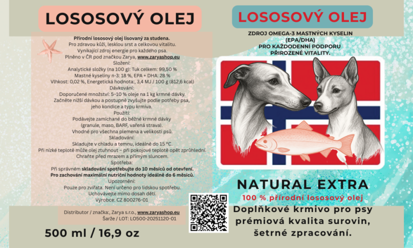 ZARYA Lososový olej 100% NATURAL, 500ml