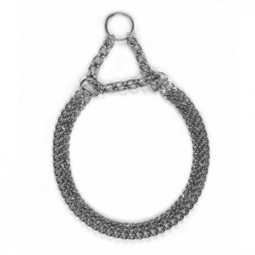 Collar for dogs semi-retractable chain chrome double row, 35cm