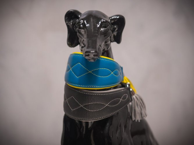 ACTIVE Comfort leather collar for greyhounds - Bolor: kerosene / yellow leather, Size: S:27-35cm/55mm