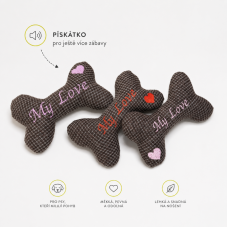 MY LOVE – Ručně šitá kostička pro psy s pískátkem