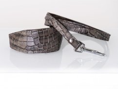 Leather leash, ZARYA EXOT GREY strap width 15 mm