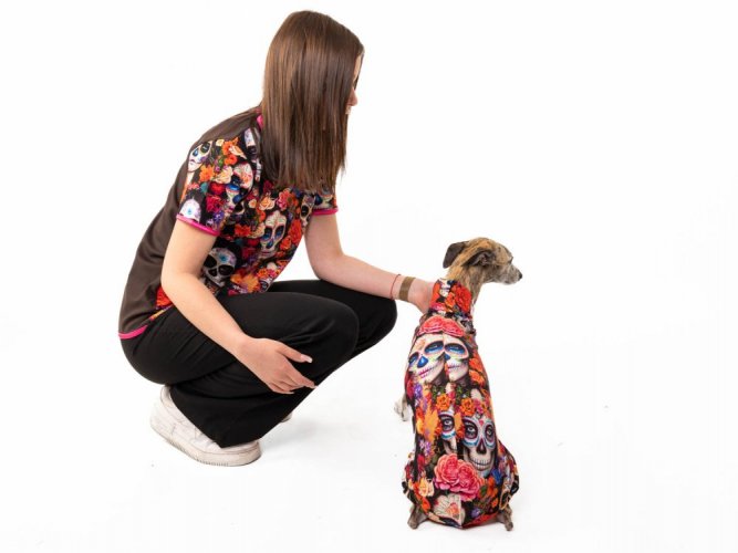 Hoodie for dogs with red skulls