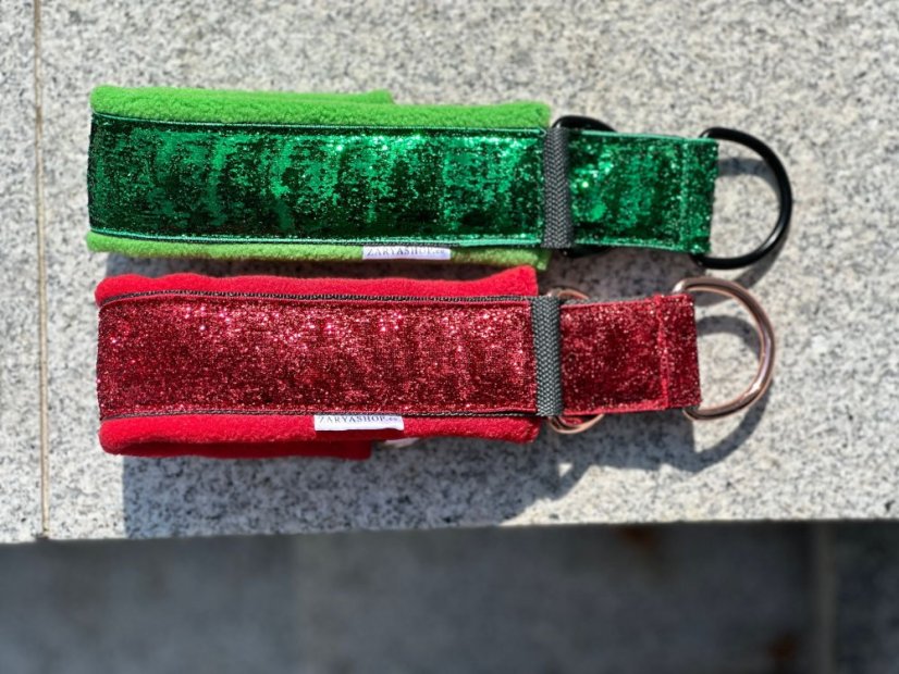 Obojek polostahovací  STRAS COLOR podšitý měkkým fleecem GREEN