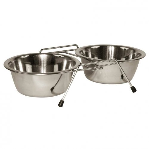 Stainless steel stand with two bowls for dogs, 2 x 1800 ml