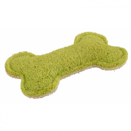 Luffa dog toy - bone, 20 cm, green/beige
