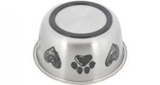 Stainless steel bowl, paw / heart motif, non-slip bottom, 0.5 l / ø 13 cm