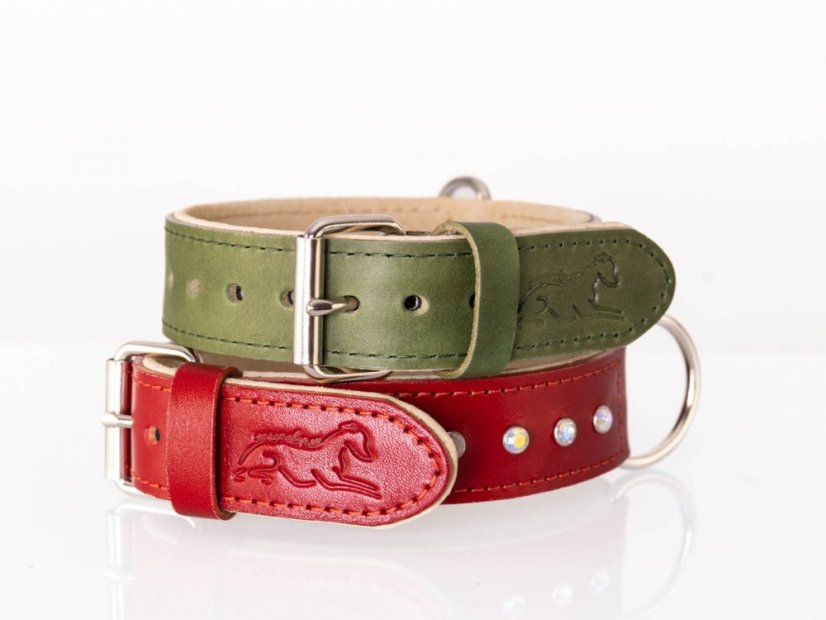 Obojek pro psy zdobený s kamínky kožený 30mm