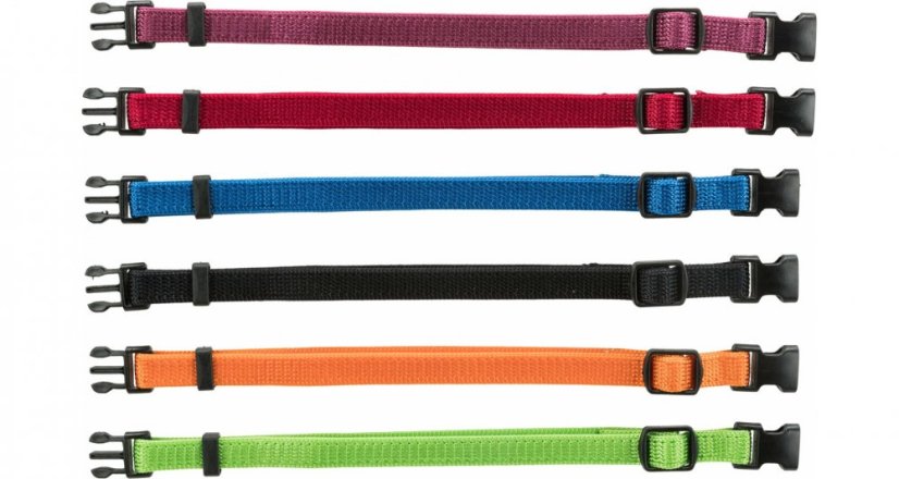 Balení nylon.rozeznávacích obojků pro štěňata S-M 17-25cm/10mm, čn,čv,md,zel,or,fi
