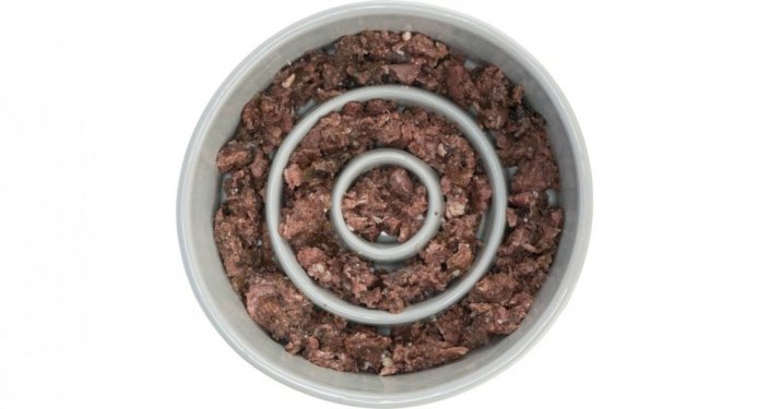 Keramická miska k pomalému krmení, kruhy, 0,45l / 14cm, šedomodrá