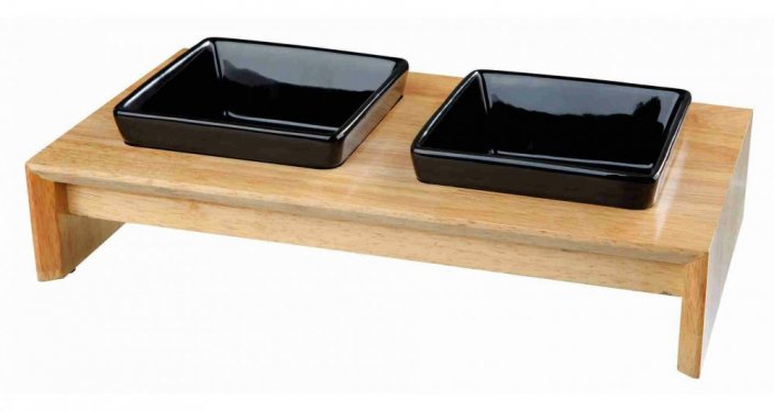 TRIXIE Square ceramic bowls in a wooden stand 2x0.4l / 13cm