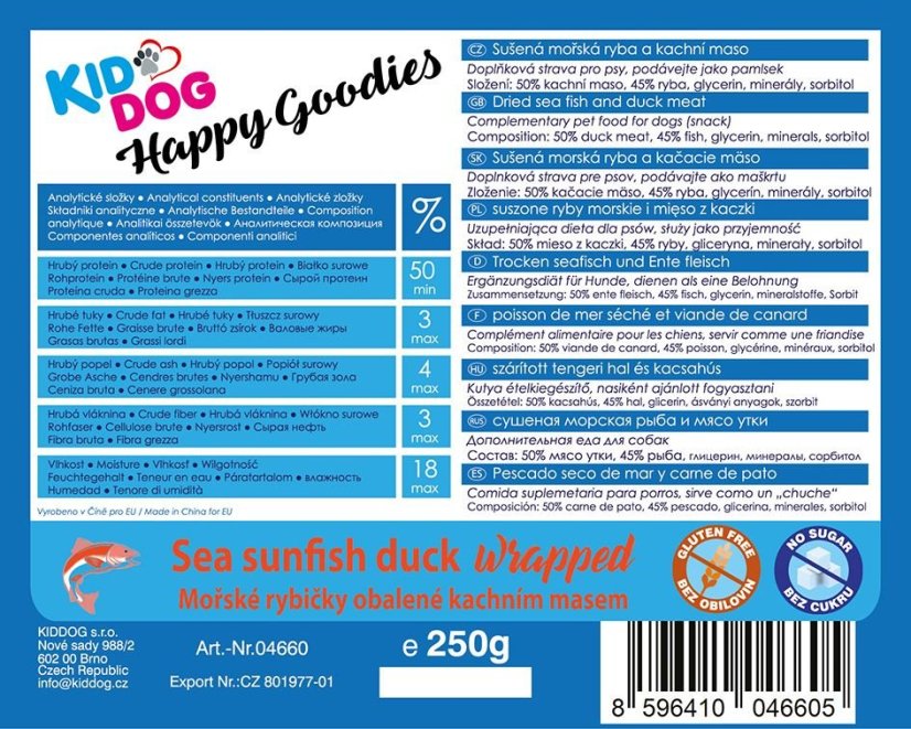 KIDDOG mořské sluneční rybičky obalené kachním masíčkem 250 g