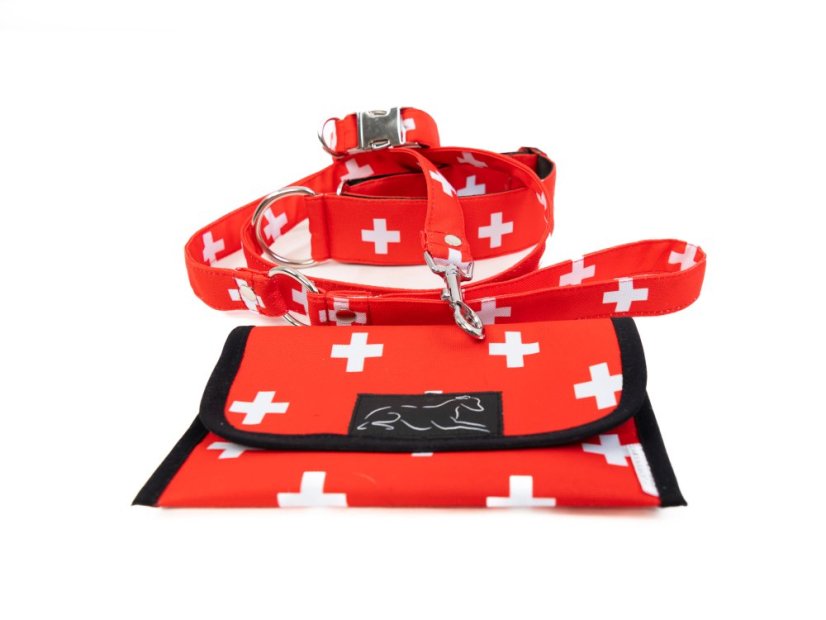 SWISS PREMIUM SET – Luxusní sada pro psa: obojek, vodítko a obal na očkovací průkaz
