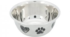 Stainless steel bowl, paw / heart motif, non-slip bottom, 0.5 l / ø 13 cm