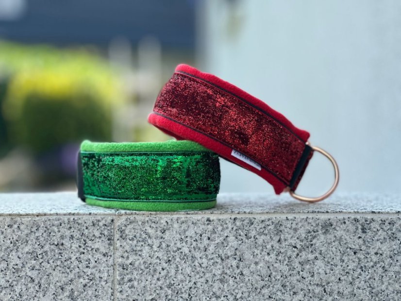 Obojek polostahovací  STRAS COLOR podšitý měkkým fleecem GREEN