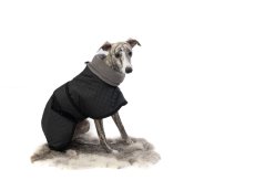 Solid black stitched jacket with fleece neck