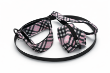 PINK CHECK ICON COMPLETE SET – obojek, vodítko, zásobník na sáčky a pláštěnka