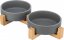 Set of ceramic bowls 2 x 0.3l in a wooden stand 31 x 6 x 16 cm, grey/natural