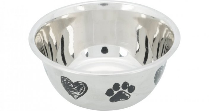 Stainless steel bowl, paw / heart motif, non-slip bottom, 1.0 l / ø 15 cm