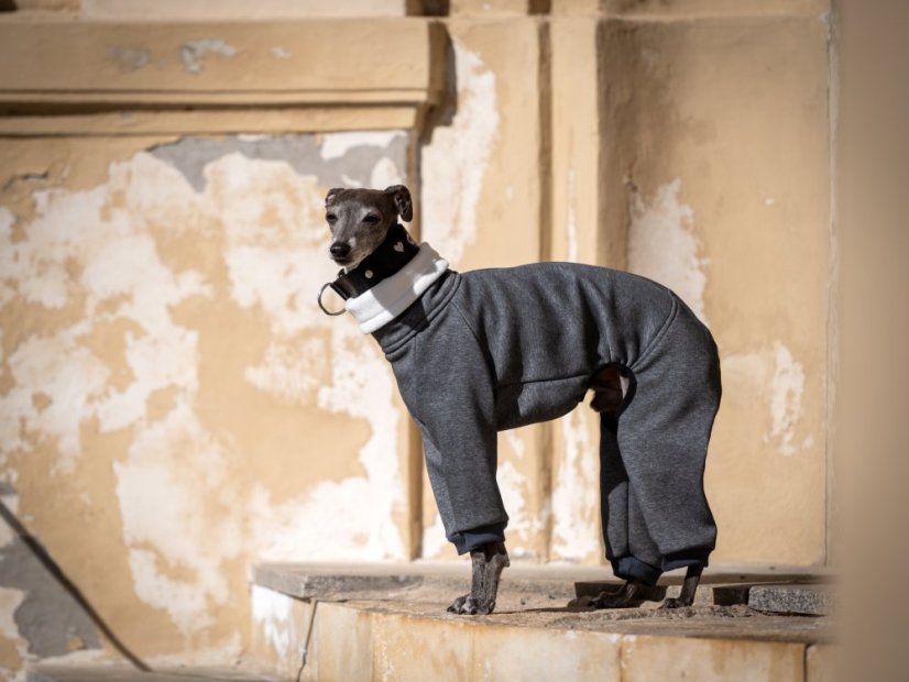 UrbanWarm ZARYA – zateplený overal pro psy z teplákoviny s kožíškem