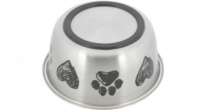 Stainless steel bowl, paw / heart motif, non-slip bottom, 0.5 l / ø 13 cm