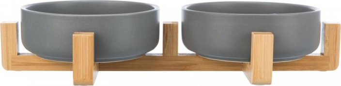 Set keramických misek 2 x 0,3l v dřevěném stojanu 31 x 6 x 16 cm, šedá/přírodní