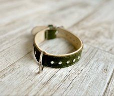 Kožený obojek ZELENÝ S KAMÍNKY