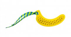 Dentální hračka banán přírodní guma pro štěňata s látkovým střapcem 12 cm HipHop